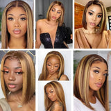 Bob Wig 4/27 Honey Blonde Lace Front Wig Human Hair Highlight Transparent 13x4 HD Lace Front Wig Bob Wigs For Women