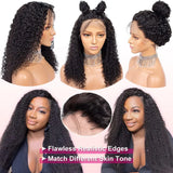 Lace Front Wigs Human Hair Pre Plucked 150% Density Brazilian Kinky Curly Frontal Wig with Baby Natural Black for Women