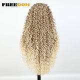 FREEDOM Curly Synthetic Lace Front Wigs For Women Ombre Brown Blonde Lace Wig BIO Hair 22 26 30 inch Curly Hair Cosplay Wigs