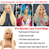 613 Blonde Hd Transparent Lace Frontal Wig 13x4 Front Lace Wig 150% 180% Preplucked Brazilian Straight Human Hair Wigs for Women