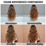 7JHH WIGS Loose Body Wavy Middle Part Brown Ombre Blonde Wigs with Curtain Bangs High Density Wave Hair Wigs for Women Daily Use