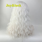 Synthetic White Cosplay Long Curly Wavy Wig With Bangs  Women Good Quality Party Fashion Natural  Hair