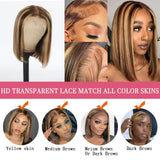 Bob Wig 4/27 Honey Blonde Lace Front Wig Human Hair Highlight Transparent 13x4 HD Lace Front Wig Bob Wigs For Women